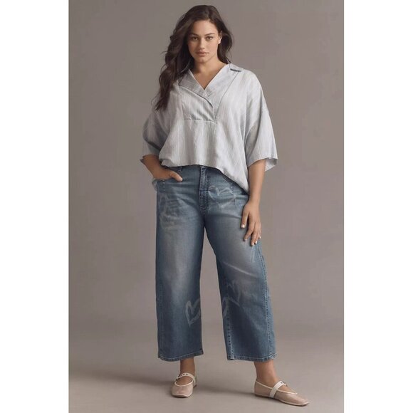 NWT Size S - Anthropologie The Dylon Short-Sleeve Wide-Placket Top - Picture 1 of 16